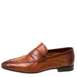 Pre Owned Berluti Brown Leather Lorenzo Loafers Size 42
