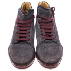 Berluti Grey Suede Leather High Top Sneakers Size 42.5