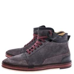 Berluti Grey Suede Leather High Top Sneakers Size 42.5