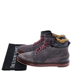 Berluti Grey Suede Leather High Top Sneakers Size 42.5