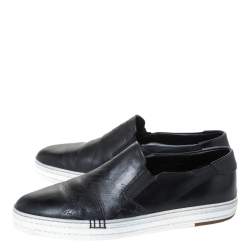 Pre Owned Berluti Black Leather Playtime Palermo Scritto Slip On Sneaker Size 43.5