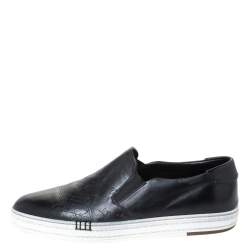 Pre Owned Berluti Black Leather Playtime Palermo Scritto Slip On Sneaker Size 43.5