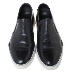 Pre Owned Berluti Black Leather Playtime Palermo Scritto Slip On Sneaker Size 43.5
