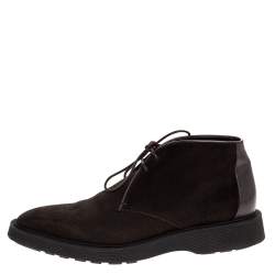 Pre Owned Berluti Dark Brown Suede And Leather Lace Up Desert Boots Size 42.5