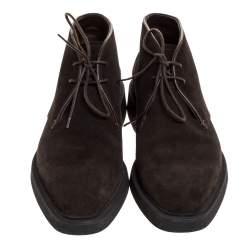 Pre Owned Berluti Dark Brown Suede And Leather Lace Up Desert Boots Size 42.5