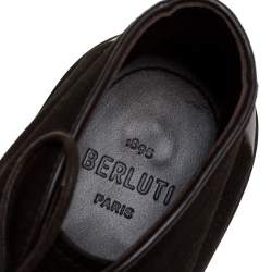 Pre Owned Berluti Dark Brown Suede And Leather Lace Up Desert Boots Size 42.5