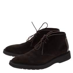 Pre Owned Berluti Dark Brown Suede And Leather Lace Up Desert Boots Size 42.5