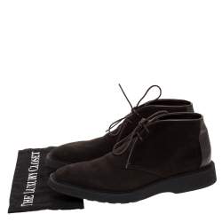 Pre Owned Berluti Dark Brown Suede And Leather Lace Up Desert Boots Size 42.5