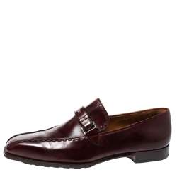 Berluti Bordeaux Leather Vamp Strap And Stitch Detail Slip On Loafers Size 45 