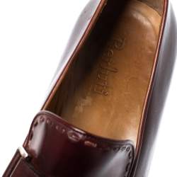 Berluti Bordeaux Leather Vamp Strap And Stitch Detail Slip On Loafers Size 45 