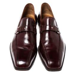 Berluti Bordeaux Leather Vamp Strap And Stitch Detail Slip On Loafers Size 45 