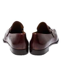 Berluti Bordeaux Leather Vamp Strap And Stitch Detail Slip On Loafers Size 45 