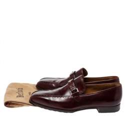 Berluti Bordeaux Leather Vamp Strap And Stitch Detail Slip On Loafers Size 45 
