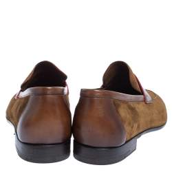 Pre Owned Berluti Brown/Olive Green Suede and Leather Andy Penny Loafers Size 41