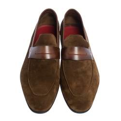 Pre Owned Berluti Brown/Olive Green Suede and Leather Andy Penny Loafers Size 41