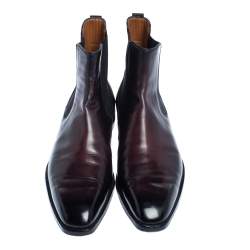 Pre Owned Berluti Dark Brown Shiny Leather Chelsea Boots Size 42