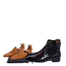 Pre Owned Berluti Dark Brown Shiny Leather Chelsea Boots Size 42