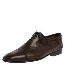 Berluti Dark Brown Leather Signature Stitched Oxfords Size 41.5