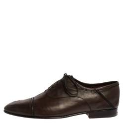 Berluti Dark Brown Leather Signature Stitched Oxfords Size 41.5