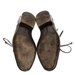 Berluti Dark Brown Leather Signature Stitched Oxfords Size 41.5