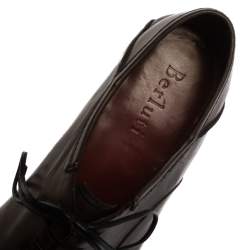 Berluti Dark Brown Leather Signature Stitched Oxfords Size 41.5