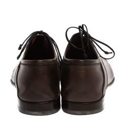 Berluti Dark Brown Leather Signature Stitched Oxfords Size 41.5