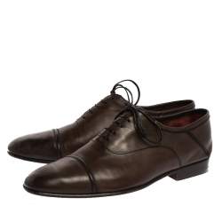 Berluti Dark Brown Leather Signature Stitched Oxfords Size 41.5