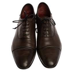 Berluti Dark Brown Leather Signature Stitched Oxfords Size 41.5