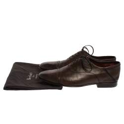 Berluti Dark Brown Leather Signature Stitched Oxfords Size 41.5