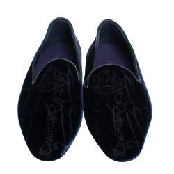 Pre Owned Berluti Blue Velvet Smoking Slippers Size 41.5