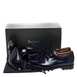 Pre Owned Berluti Blue Leather Lace Up Oxfords Size 41.5 