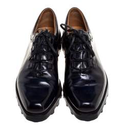 Pre Owned Berluti Blue Leather Lace Up Oxfords Size 41.5 
