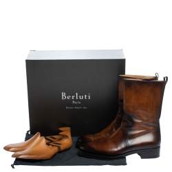 Pre Owned Berluti Two Tone Leather Ankle Boots Size 41.5