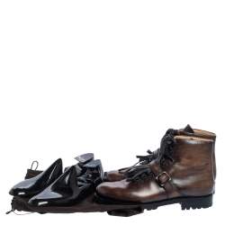 Berluti Brown Leather 'Brunico Bolzano' Lace Up Ankle Boots Size 41.5