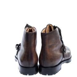 Berluti Brown Leather 'Brunico Bolzano' Lace Up Ankle Boots Size 41.5