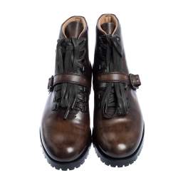 Berluti Brown Leather 'Brunico Bolzano' Lace Up Ankle Boots Size 41.5