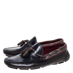Pre Owned Berluti Black Leather Tassel Slip On Loafers Size 41.5