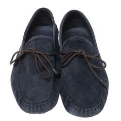 Pre Owned Berluti Navy Blue Soft Suede and Leather Bow Loafers Size 42