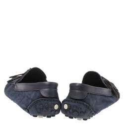 Pre Owned Berluti Navy Blue Soft Suede and Leather Bow Loafers Size 42