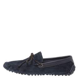 Pre Owned Berluti Navy Blue Soft Suede and Leather Bow Loafers Size 42