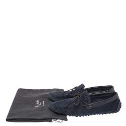 Pre Owned Berluti Navy Blue Soft Suede and Leather Bow Loafers Size 42