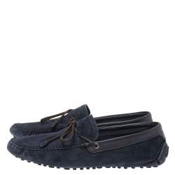 Pre Owned Berluti Navy Blue Soft Suede and Leather Bow Loafers Size 42