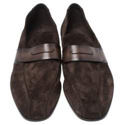 Pre Owned Berluti Brown Leather And Suede Penny Loafers Size 42