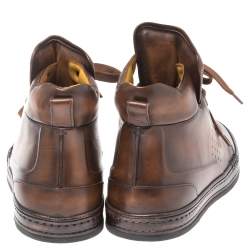 Pre Owned Berluti Brown Burnished Leather Playtime High Top Sneakers Size 43