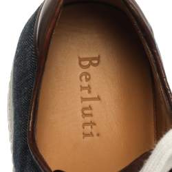 Pre Owned Berluti Blue/Brown Denim And Leather Playfield Side-Stitch Sneakers Size 43.5