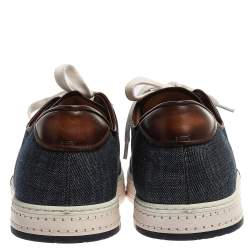 Pre Owned Berluti Blue/Brown Denim And Leather Playfield Side-Stitch Sneakers Size 43.5