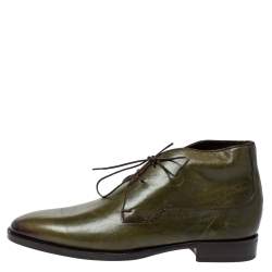 Pre Owned Berluti Military Green Leather Ankle Boots Size 41