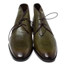 Pre Owned Berluti Military Green Leather Ankle Boots Size 41