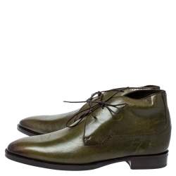 Pre Owned Berluti Military Green Leather Ankle Boots Size 41