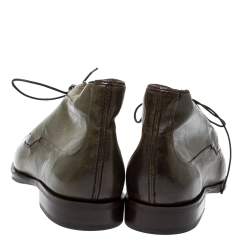 Pre Owned Berluti Military Green Leather Ankle Boots Size 41